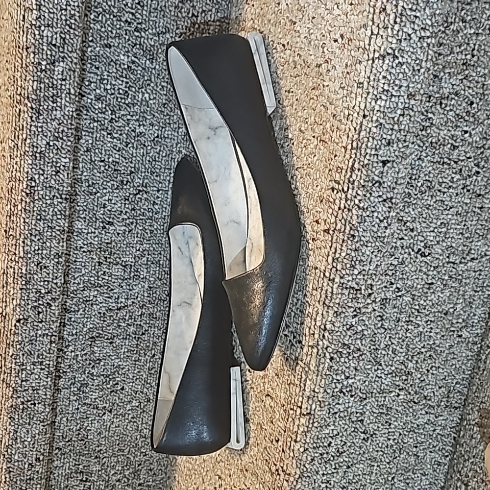 Calvin Klein Black Pointed Toe Flats with Silver Accent Heel